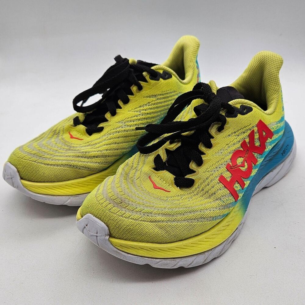 Hoka One One Mach 5 Shoes Womens Size 7.5 Yellow Blue Running Athletic Sneakers